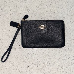 Black leather Coach wristlet